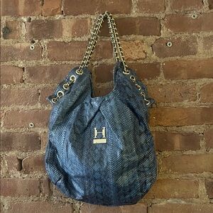 Halston Blue Snakeskin Shoulder Bag